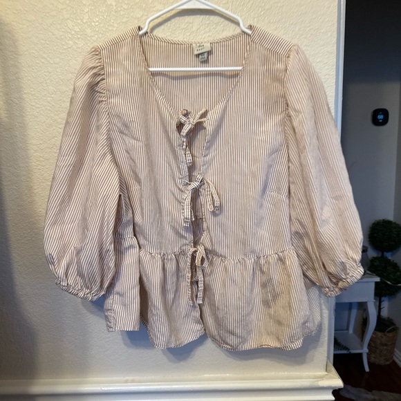XXL Puff 3/4 Sleeve Tie-Front
Blouse - A New Day Striped - Picture 6 of 14